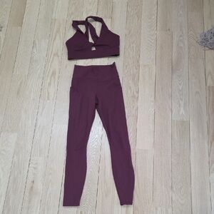 Fabletics Burgundy Sports Bra and Leggings Set